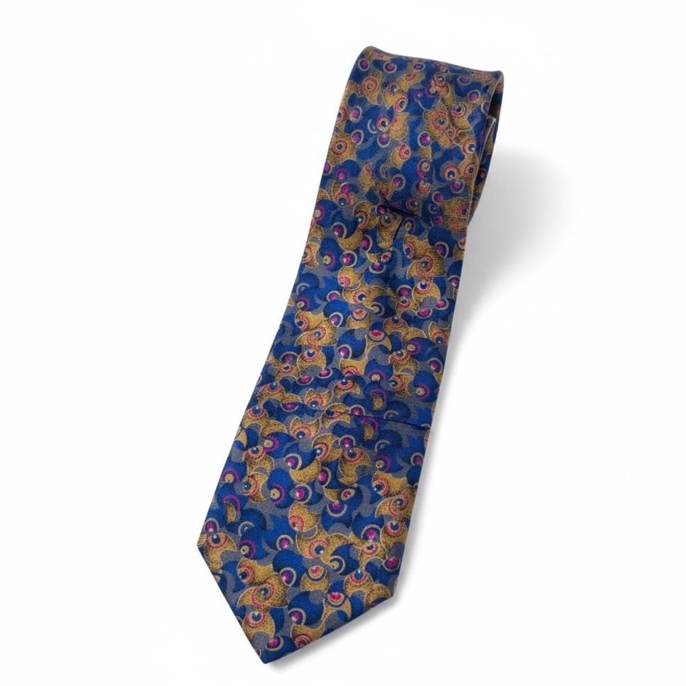 Vintage Givenchy Monsieur Men's Silk Tie Blue Gold Abstract Paisley Made Italy